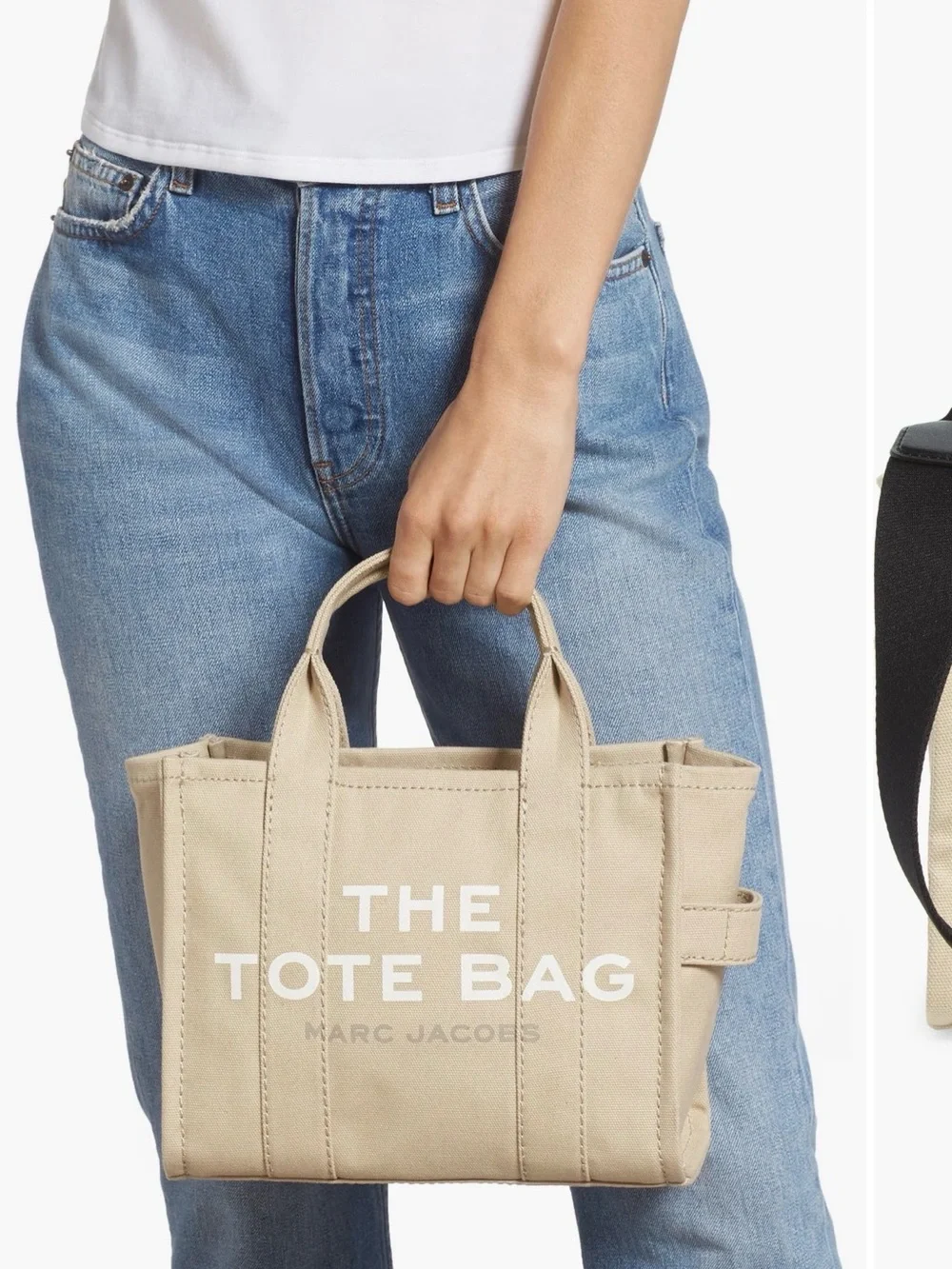 Marc Jacobs Beige Canvas Mini Tote with Black Strap